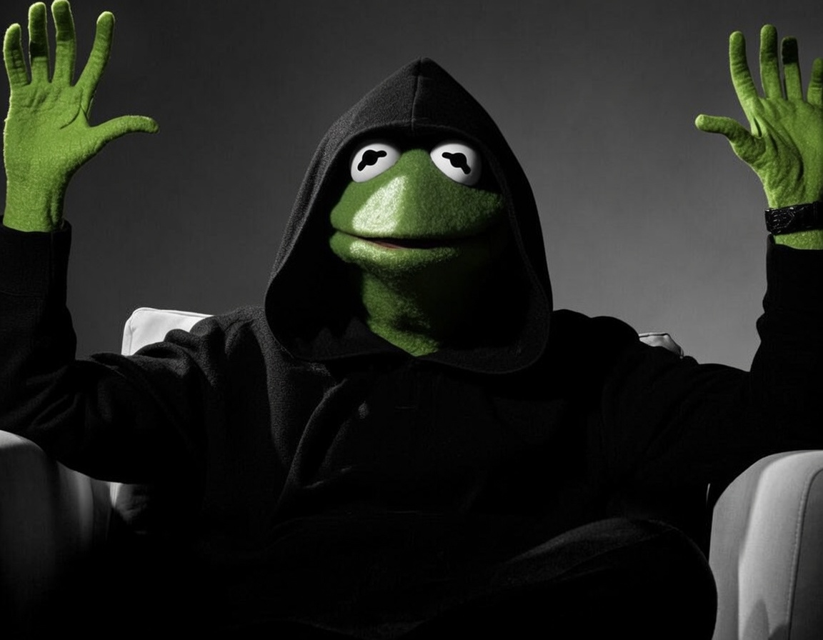 Hooded Kermit, hands raised